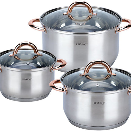 Batterie de cuisine 6 pièces - casseroles - 16-18-20 cm - avec couvercle