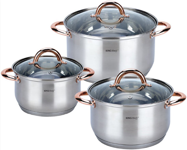 Batterie de cuisine 6 pièces - casseroles - 16-18-20 cm - avec couvercle