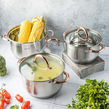 Batterie de cuisine 6 pièces - casseroles - 16-18-20 cm - avec couvercle