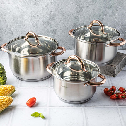 Batterie de cuisine 6 pièces - casseroles - 16-18-20 cm - avec couvercle