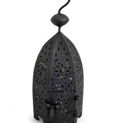 Handgemaakte Marokkaanse Lantaarn – Zwart Metaal – Zeshoekige Kaarshouder – 42 cm