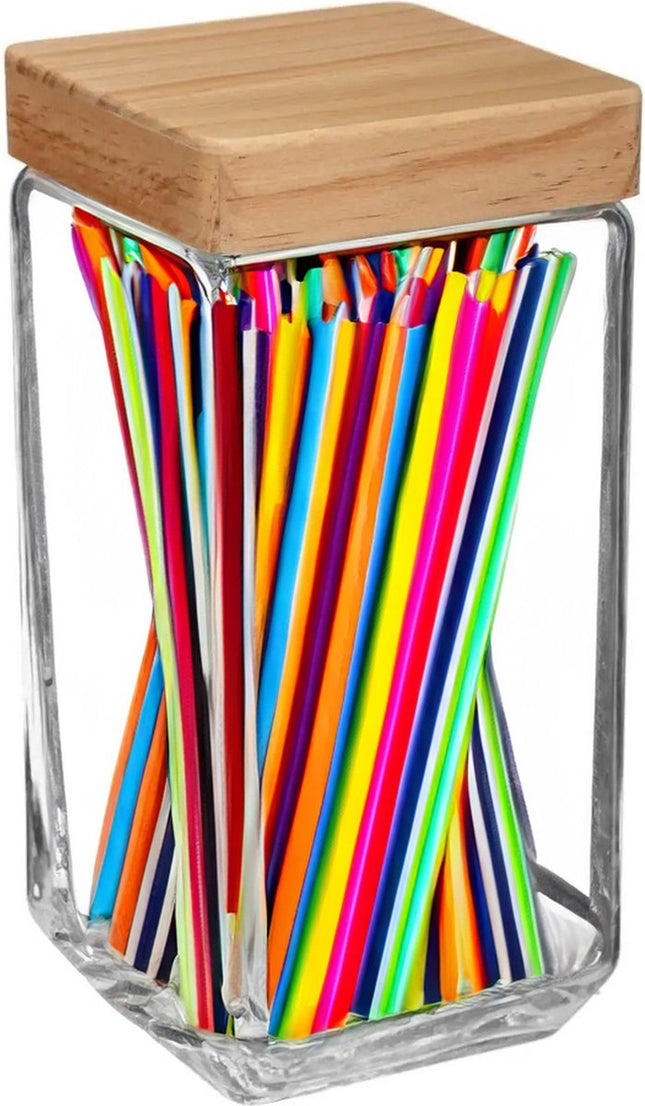 5Five Pot de rangement alimentaire/articles - Verre avec couvercle en bois - 2000 ml - Avec fermeture hermétique