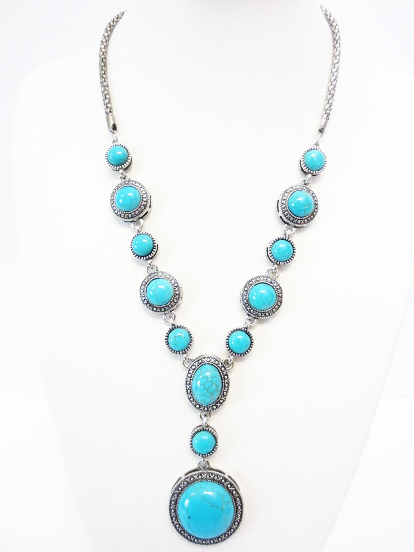 Turquoise set ketting en oorbellen