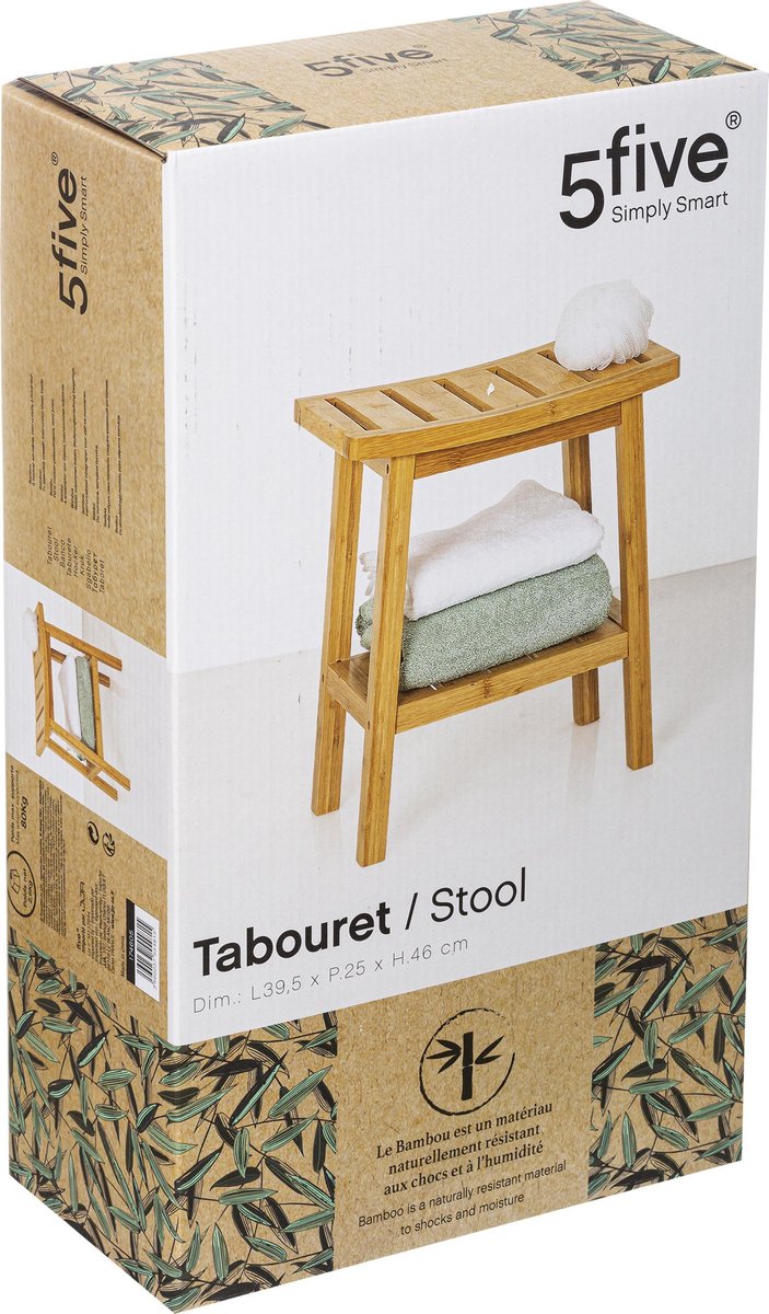 5Five Bamboo Step Stool - 2 Tiers - Step Ladder - 2 Steps - Step Stool - Stool