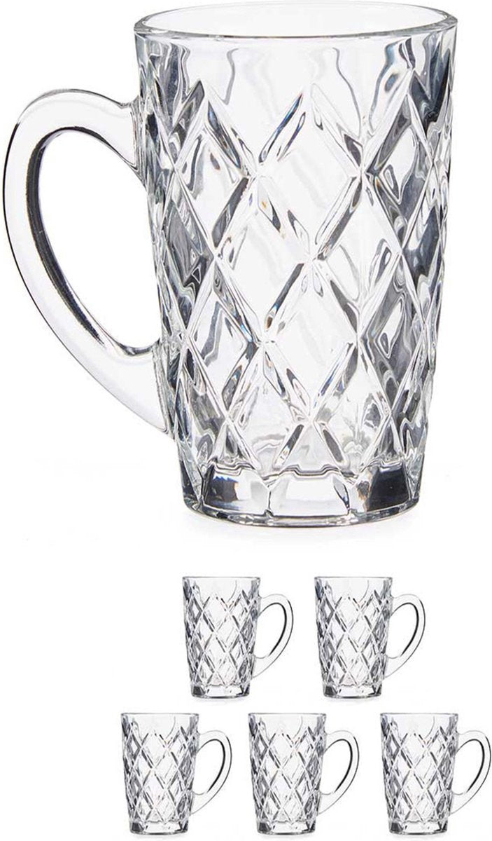Vivalto luxe koffieglazen - 6x stuks - 170 ml met oor - Type Diamant - Transparant stevig kwaliteitsglas
