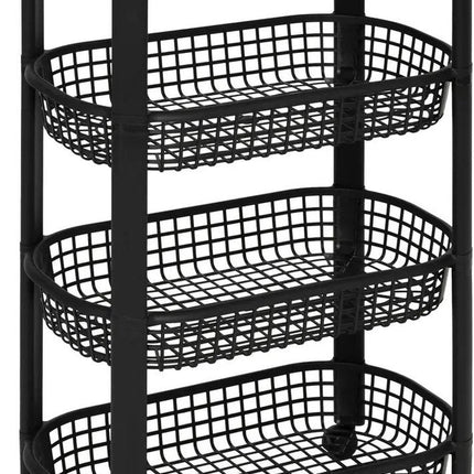 5Five Chariot de cuisine/salle de bain 4 niveaux - L46 x l25 x H79 cm - noir - plastique - avec roulettes - paniers/bacs de rangement