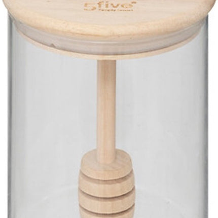 5Five Pot à miel avec cuillère - transparent - verre/bambou - 400 ml