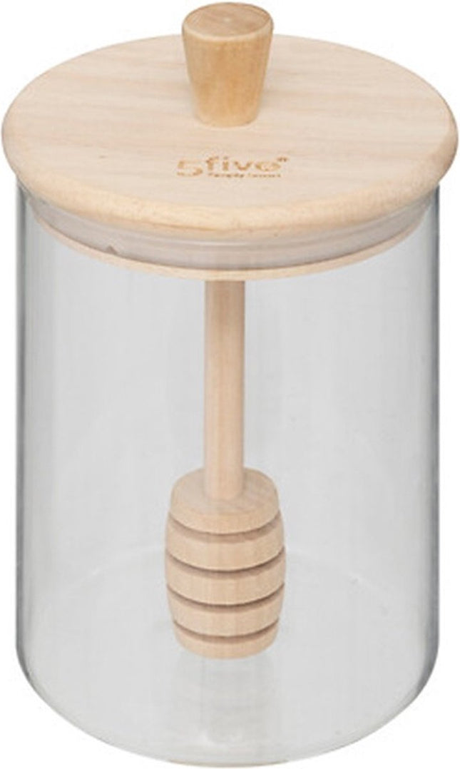 5Five Pot à miel avec cuillère - transparent - verre/bambou - 400 ml