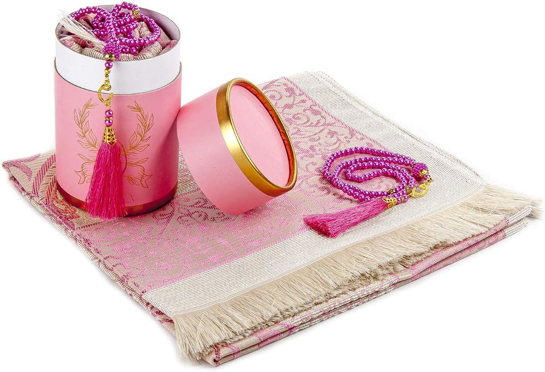 Geschenkset gebedskleed met tasbeeh – in ronde cadeaubox met gouden rand – foto 7