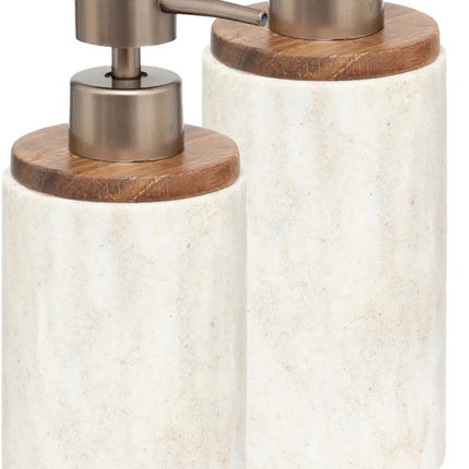5Five Distributeur de Savon Como Marbre - 2x - Pierre Artificielle - Blanc - 7 x 19 cm - 300 ml - Accessoires Salle de Bain/Cuisine