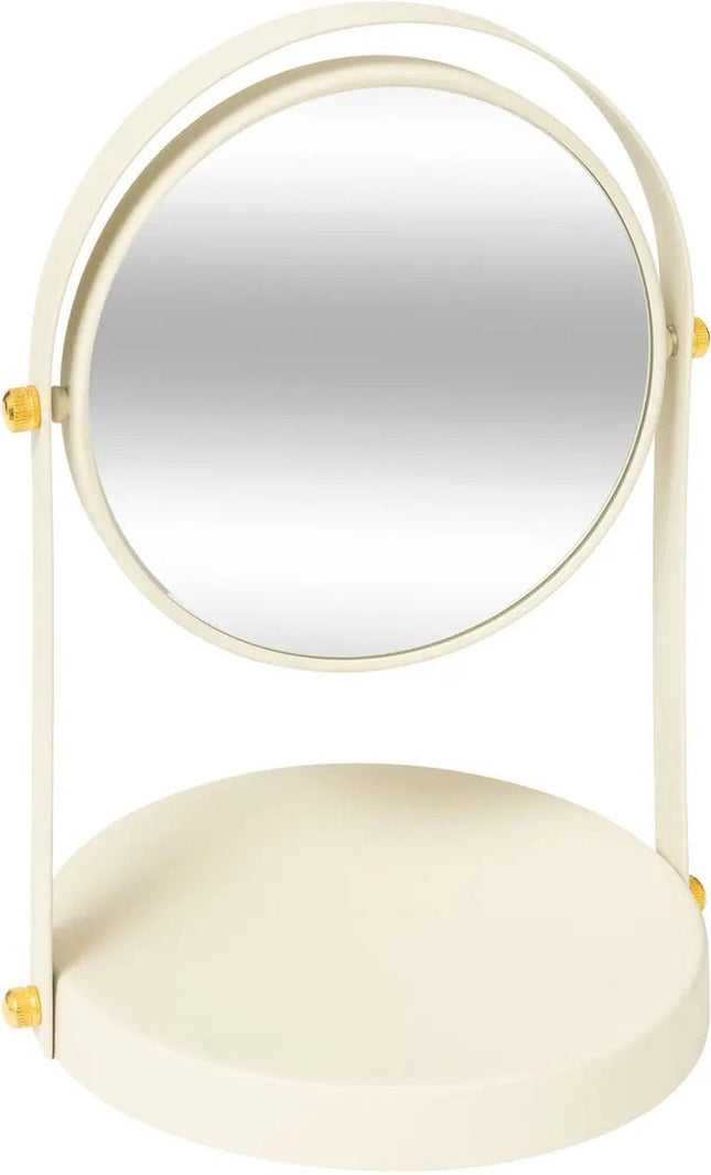 5Five Make-up spiegel met standaard - 18 x 26 cm - metaal - ivoor wit - badkamer/kaptafel - draaibaar