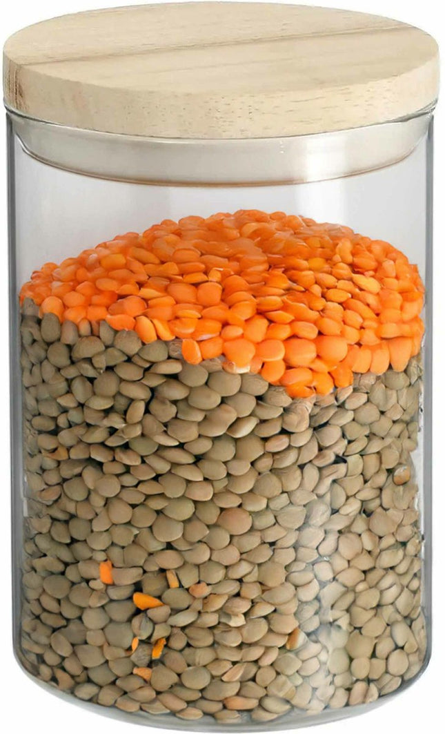 Secret de Gourmet Pot de conservation - pot de rangement - 600 ml - verre - avec couvercle en bois - alimentaire - cuisine