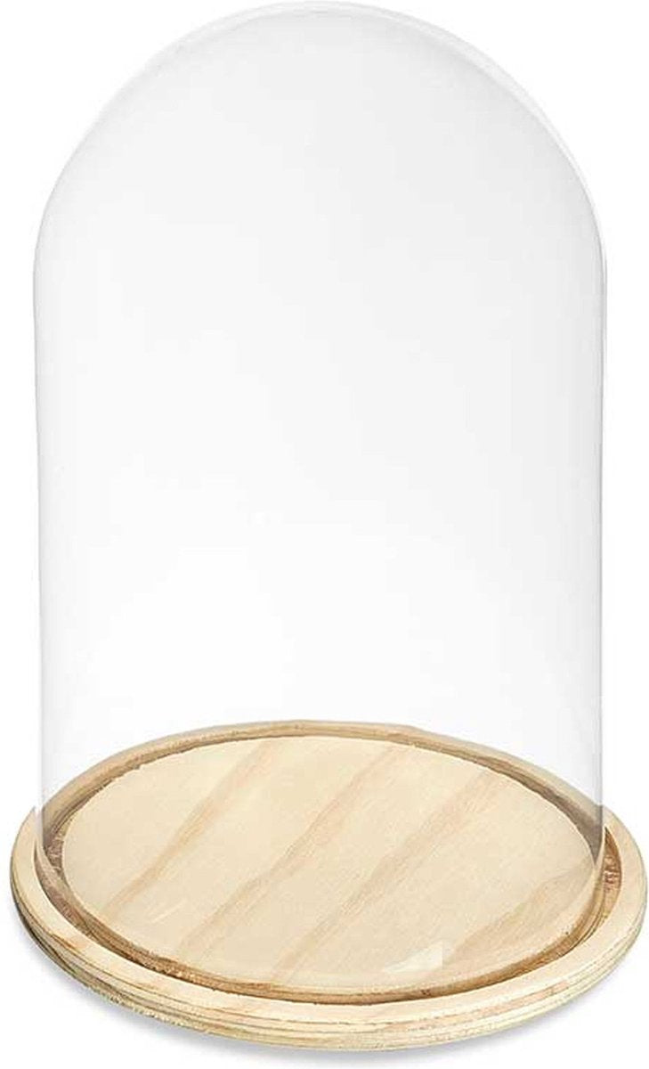 Giftdecor Dekorglocke - Glas - Holzplateau Beige - D20 x H30 cm