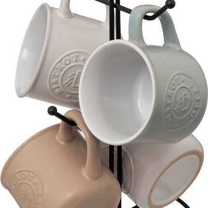 4 mugs en céramique sur support métallique LEO, 140 ml