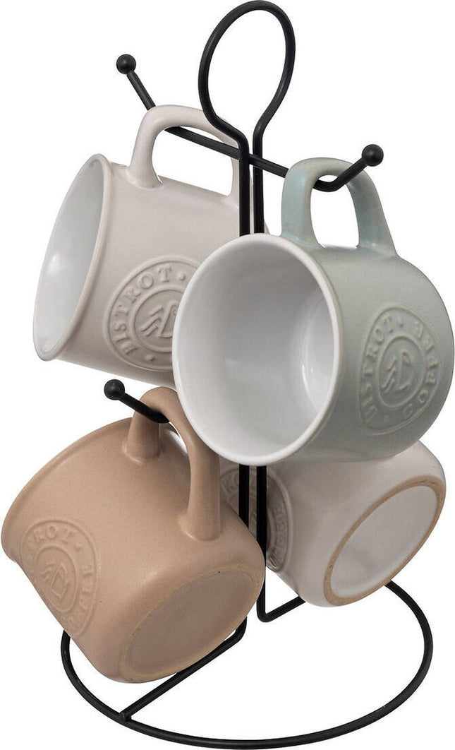 4 mugs en céramique sur support métallique LEO, 140 ml
