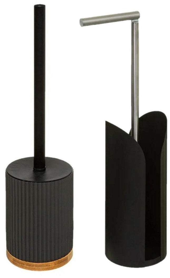 5Five - Brosse WC - Brosse de toilette - avec porte-rouleau de papier toilette - noir - ensemble de salle de bain - polyrésine et métal