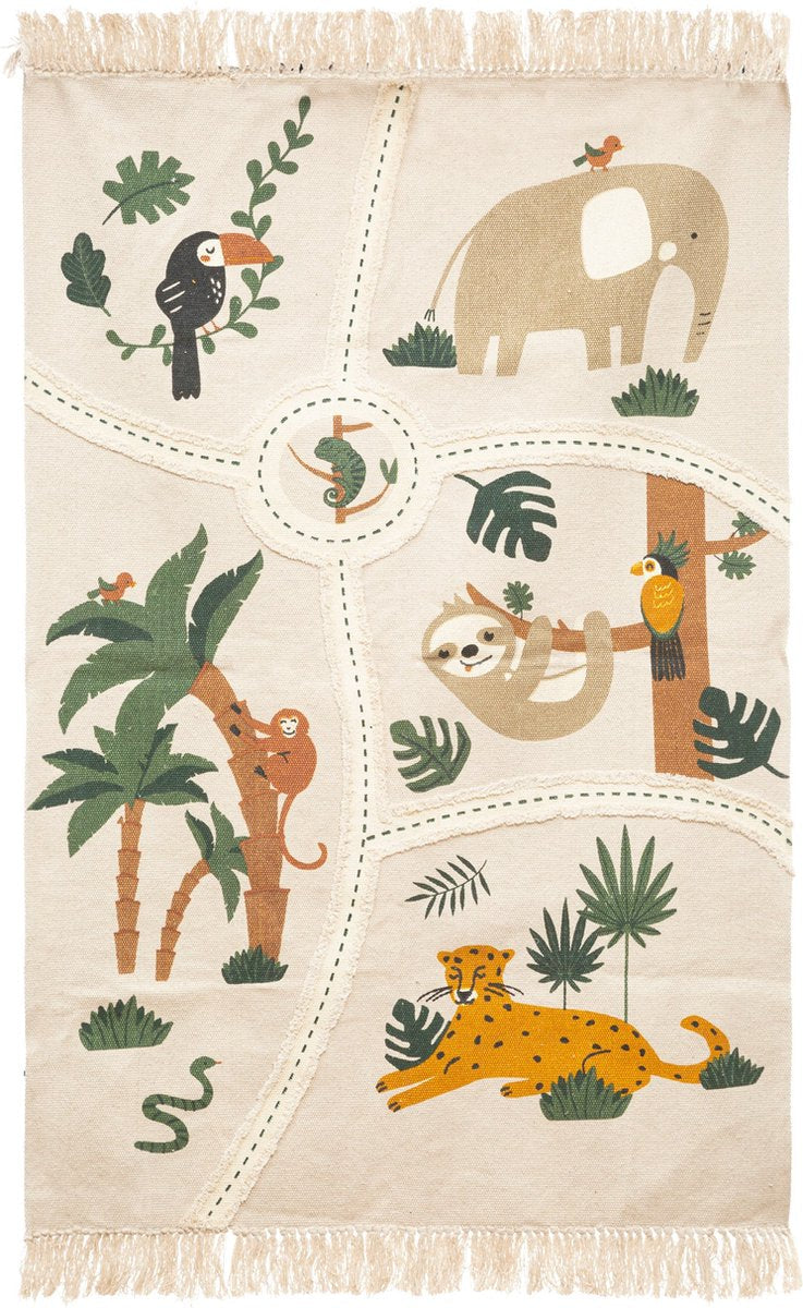 Atmosphera Kids jungle vloerkleed met dieren – katoen, 100 x 150 cm