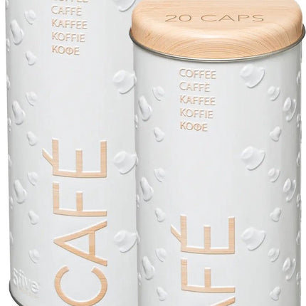 5Five Boîte/pot de conservation pour dosettes de café - 2x - métal - 18 x 8 cm - pour 20 dosettes