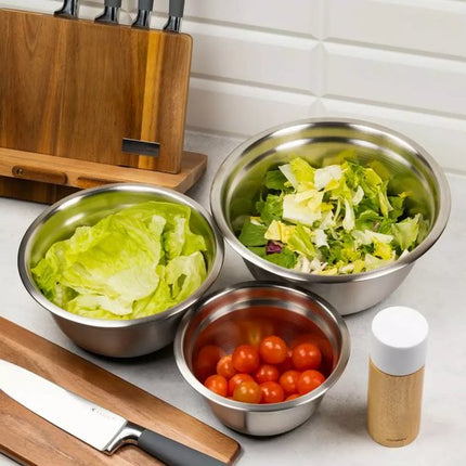 Klausberg KB7388 Lot de 3 Bols Mélangeurs en Inox (1.6L, 3L & 5L) - Base Antidérapante en Silicone - Empilables - Finition Satinée Moderne