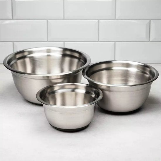 Klausberg KB7388 Lot de 3 Bols Mélangeurs en Inox (1.6L, 3L & 5L) - Base Antidérapante en Silicone - Empilables - Finition Satinée Moderne