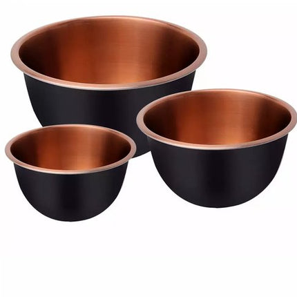 Klausberg KB7394 Set de Bols en Acier Inoxydable - Lot de 3 (1,6L, 3L & 5L) - Noir Satiné avec Intérieur Cuivré
