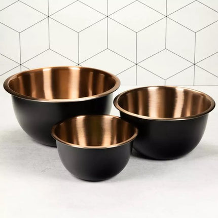 Klausberg KB7394 Set de Bols en Acier Inoxydable - Lot de 3 (1,6L, 3L & 5L) - Noir Satiné avec Intérieur Cuivré