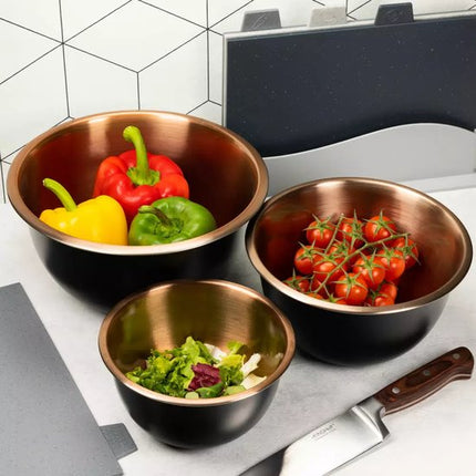 Klausberg KB7394 Set de Bols en Acier Inoxydable - Lot de 3 (1,6L, 3L & 5L) - Noir Satiné avec Intérieur Cuivré