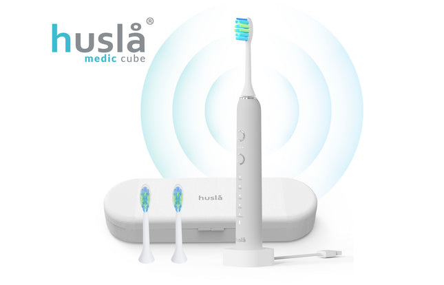 Husla Medic Cube Sonische Tandenborstel – 5 Poetsstanden – 3 Intensiteiten – Inclusief 3 Opzetborstels, Reisetui & Oplader