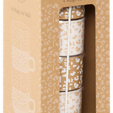 Lot de 4 tasses Leopardi - Imprimé léopard - 20 cl - 2x marron caramel, 2x blanc/beige - Tasses à café et à thé - Imprimé panthère - Ensemble de tasses à thé
