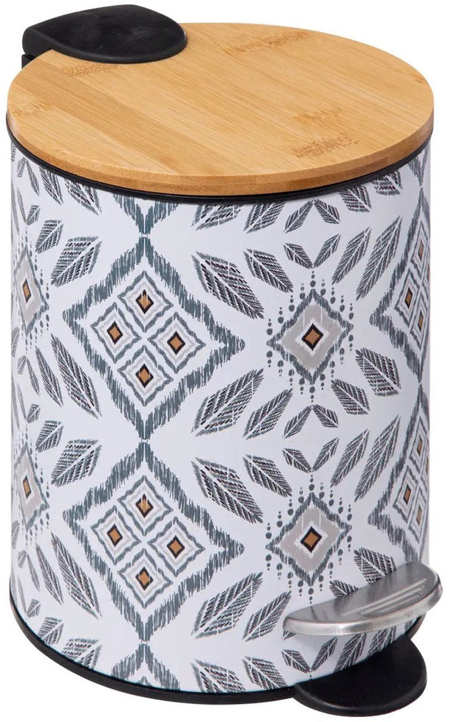 5Five Poubelle à pédale Mystic - blanc/gris - 3 litres - métal - 17 x 23 cm - pour toilettes/salle de bain - fermeture douce