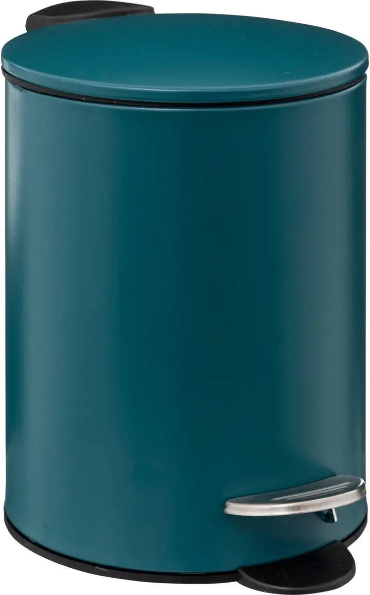 5Five Pedaalemmer - petrol/donkerblauw - metaal - 3L - 23 cm - soft close - voor badkamer en toilet