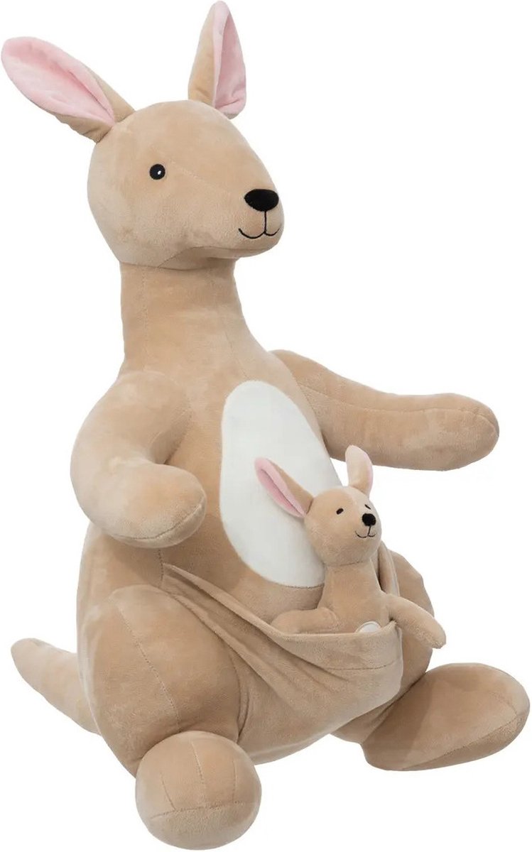 Atmosphera knuffel kangoeroe Billy met baby – zachte pluche, 63 cm, beige