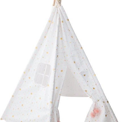 Atmosphera Kids Tipi wigwam blanche étoiles dorées et roses - Tente de jeu - Hauteur 160 cm - Coton