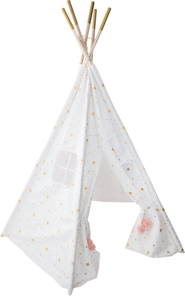 Atmosphera Kids Tipi wigwam blanche étoiles dorées et roses - Tente de jeu - Hauteur 160 cm - Coton