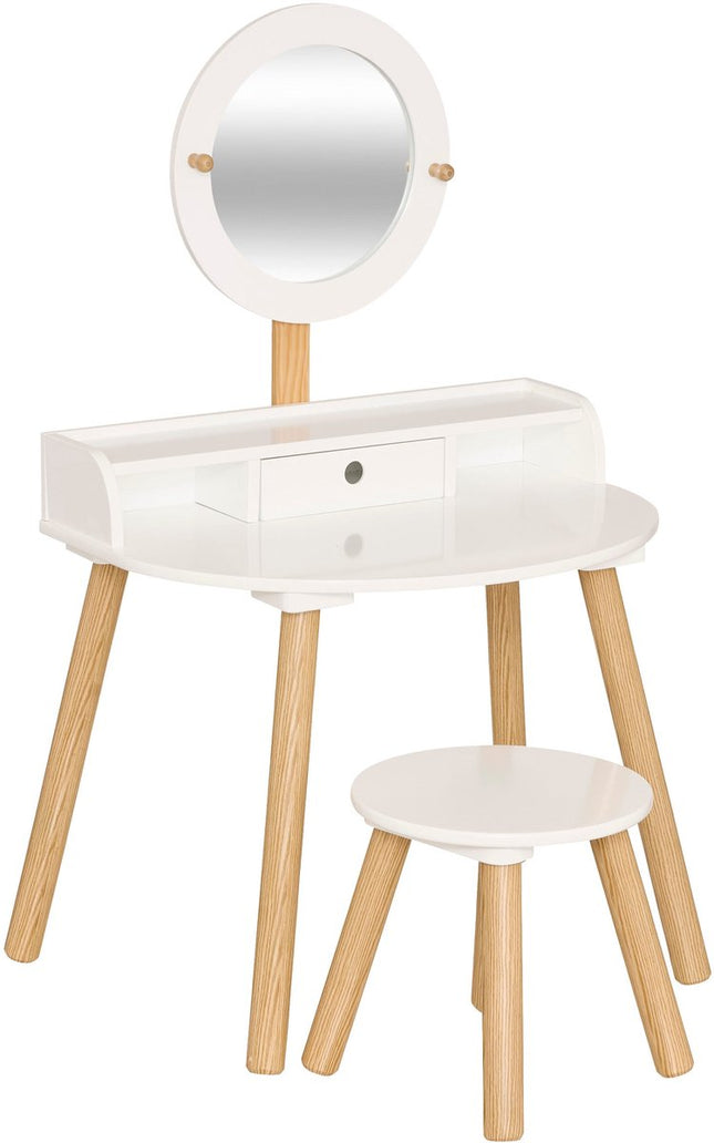 Atmosphera Kids Coiffeuse avec miroir et tabouret - 61x42xH89cm - Blanc