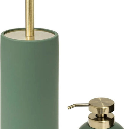 5Five Ensemble distributeur de savon et brosse WC - vert ficus - pierre artificielle