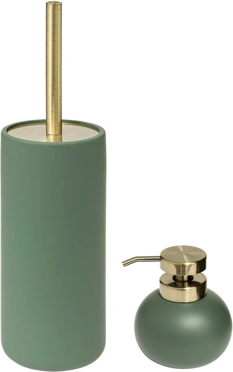 5Five Ensemble distributeur de savon et brosse WC - vert ficus - pierre artificielle