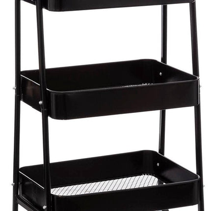 5Five Chariot/meuble de cuisine - noir - métal - 78 x 44 x 32 cm - 3 niveaux - paniers métalliques