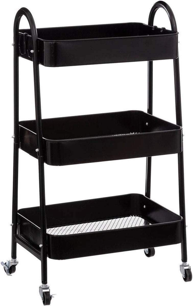 5Five Keukentrolley / kast - zwart - metaal - 78 x 44 x 32 cm - 3 niveaus - draadmanden