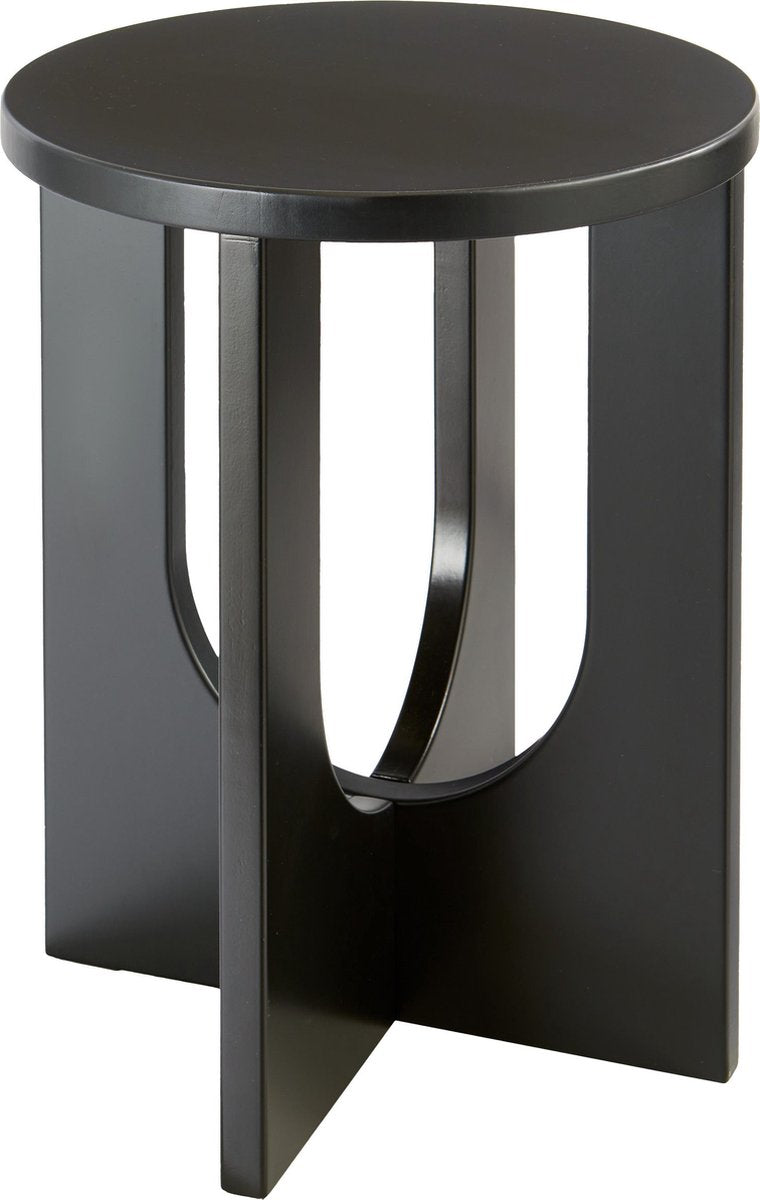 Atmosphera Bijzettafel / salontafel Bloom - zwart - MDF hout - rond - Planten verhoger