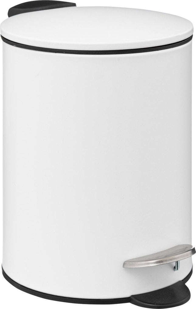 5Five Poubelle à pédale - blanche - métal - 3L - 23 cm - fermeture douce - pour salle de bain et toilettes