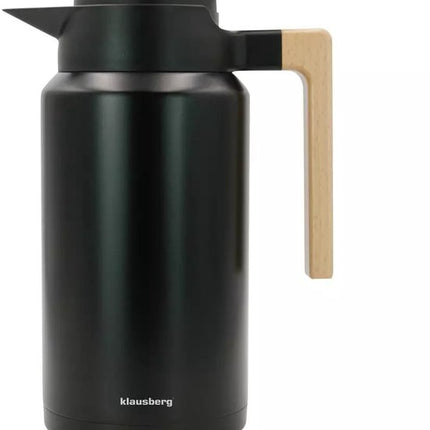 Klausberg Bouteille Isotherme en Acier Inoxydable - 2,0 Litres (KB7611) - Double Paroi, Isolation Sous Vide et Poignée en Bois - Garde les Boissons Chaudes ou Froides Pendant des Heures - Thermos