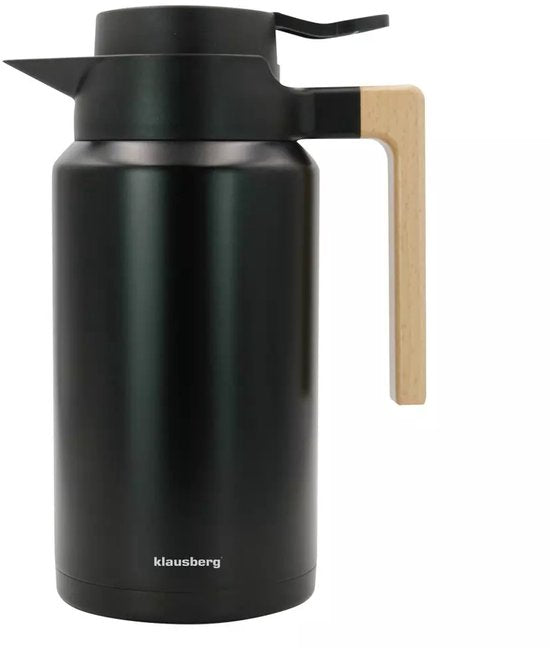 Klausberg Stainless Steel Thermal Flask - 2.0 Liters (KB7611) - Double Wall, Vacuum Insulation and Wooden Handle - Keeps Drinks Hot or Cold for Hours - Thermos Flask