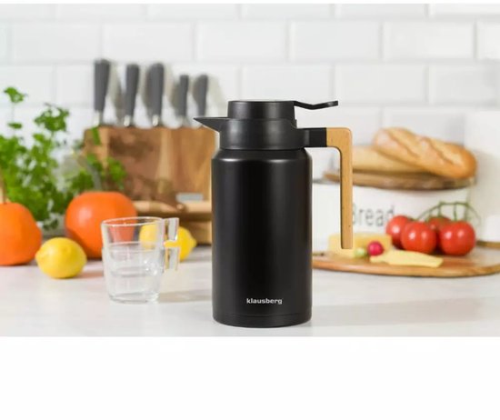 Klausberg Stainless Steel Thermal Flask - 2.0 Liters (KB7611) - Double Wall, Vacuum Insulation and Wooden Handle - Keeps Drinks Hot or Cold for Hours - Thermos Flask