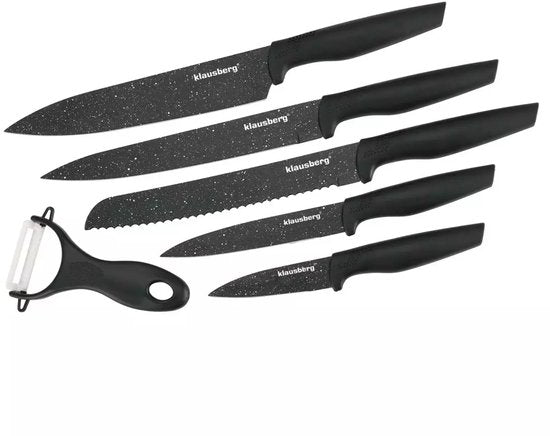 Klausberg KB7613 Messerset - 6-teilig - Marmor-Optik - Scharf & verschleißfest - Anti-Rutsch-Griffe - Edelstahl
