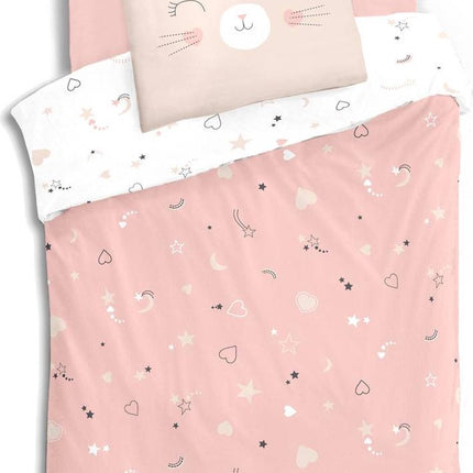 Housse de couette et taie d'oreiller coton 140 x 200 cm - 2 en 1 - Housse de couette chat coton - Housse 1 personne - Housse de couette enfant réversible