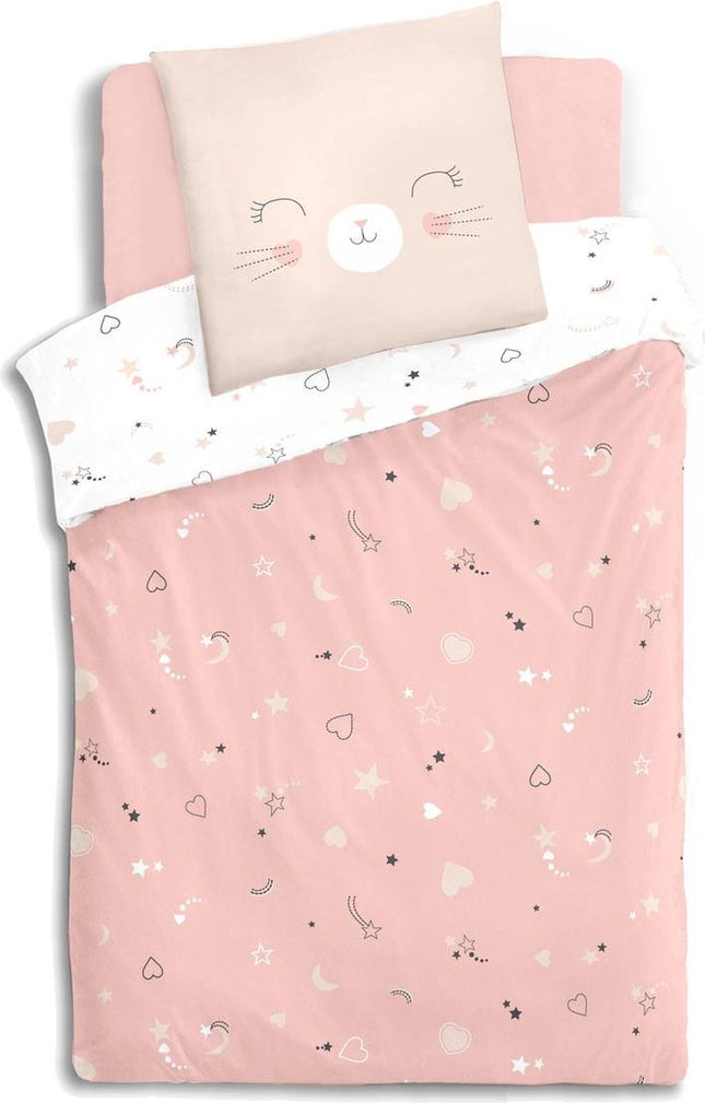 Bettwäsche-Set und Kissenbezug Baumwolle 140 x 200 cm - 2-in-1 - Katzen-Bettwäsche Baumwolle - 1-Personen-Bezug - Bettwäsche Kinder wendbar