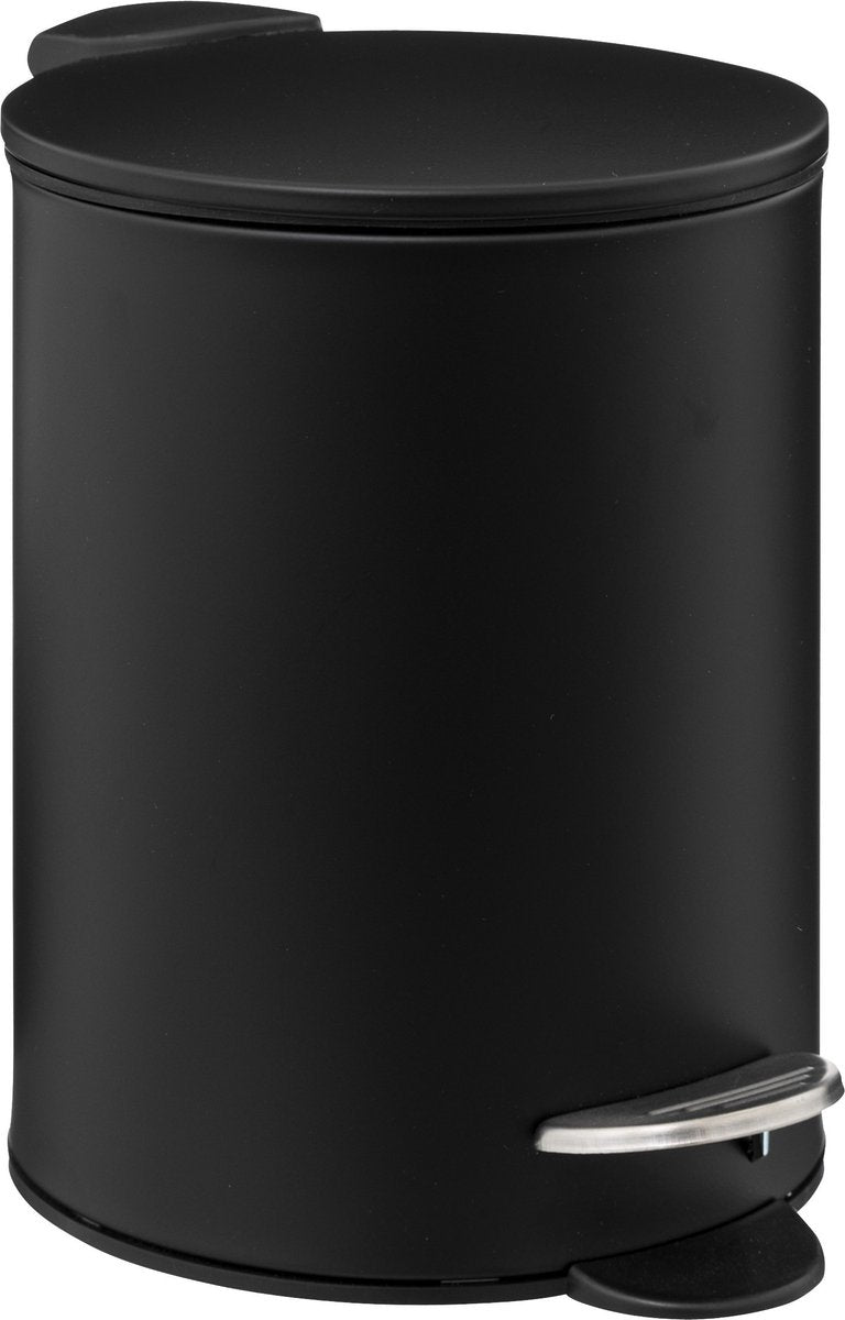 5Five Pedal Bin - black - metal - 3L - 23 cm - soft close - for bathroom and toilet