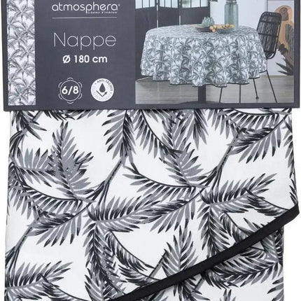 Nappe ronde en polyester diamètre 180 cm - imprimé palmier noir et blanc - Nappes de table à manger