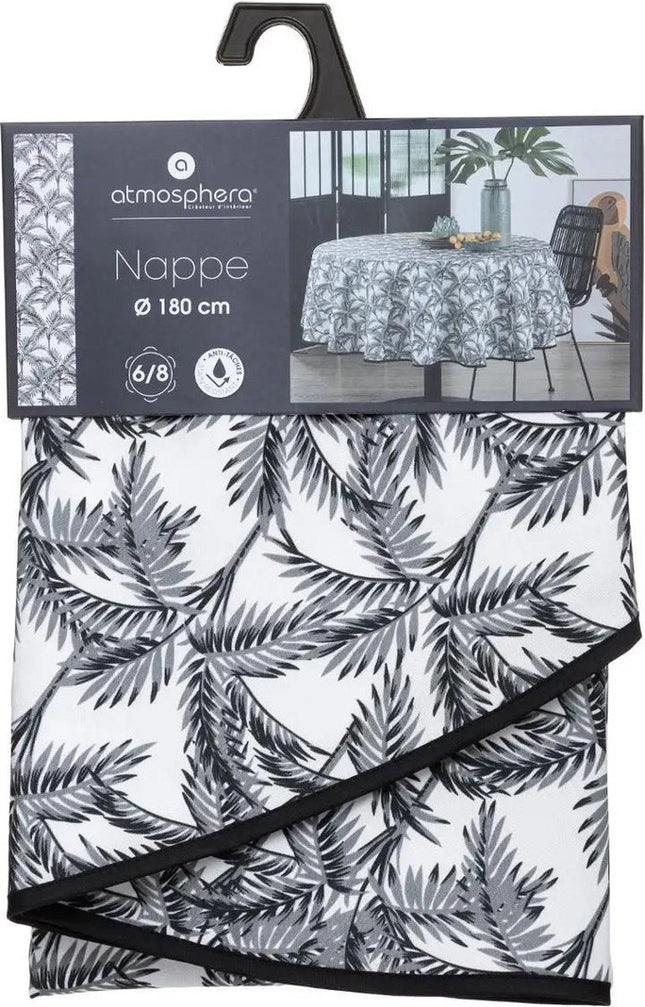 Tafelkleed van polyester rond diameter 180 cm - palm print zwart wit - Eettafel tafellakens